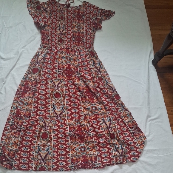 Red Patterned Women's Dress Size L - Picture 10 of 12